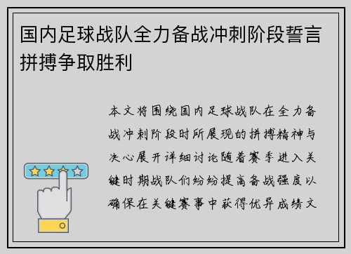 国内足球战队全力备战冲刺阶段誓言拼搏争取胜利